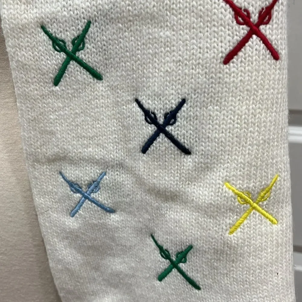 Mark & Graham Embroidered Ski Scarf Ivory Wool Blend Multicolor‎ Ski Poles
